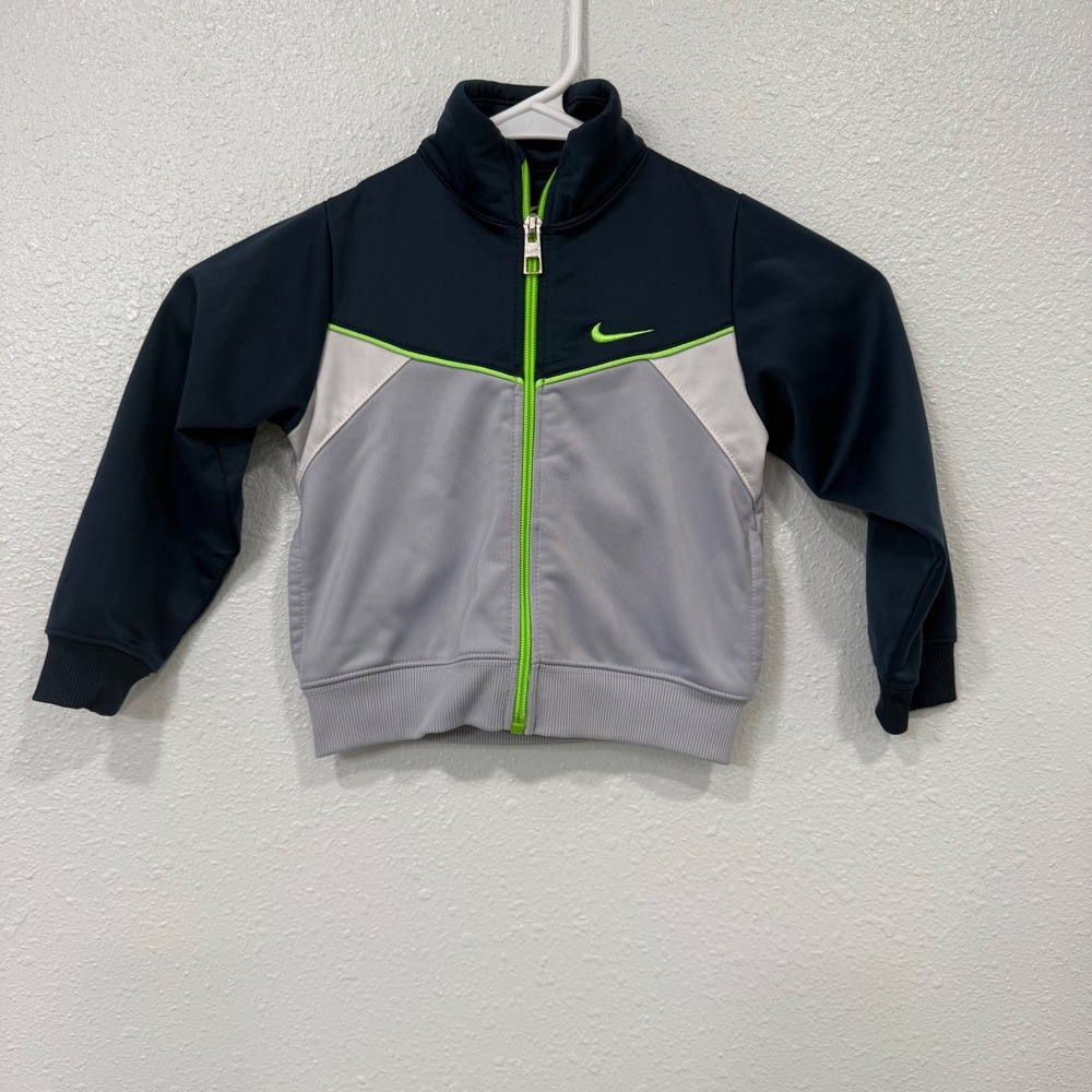 Nike Toddler Boys Navy Grey Lime Green Colorblock Full Zip Track Jacket 2T